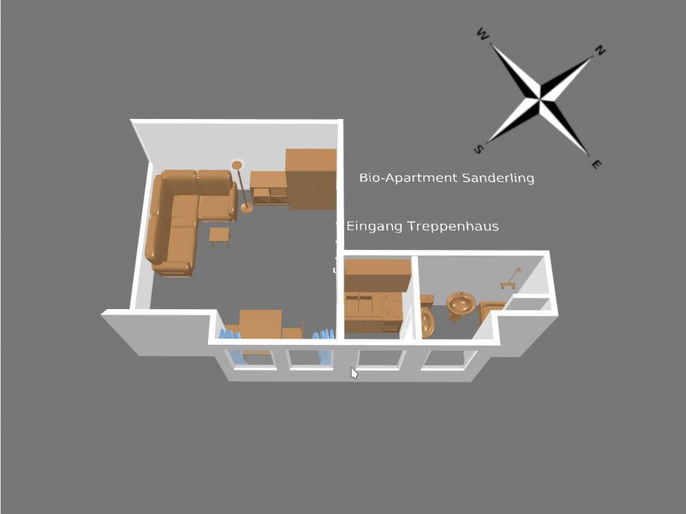 3D-Modell Bio-Apartment Sanderling Appartementvermittlung Süderdün Sankt Peter-Ording