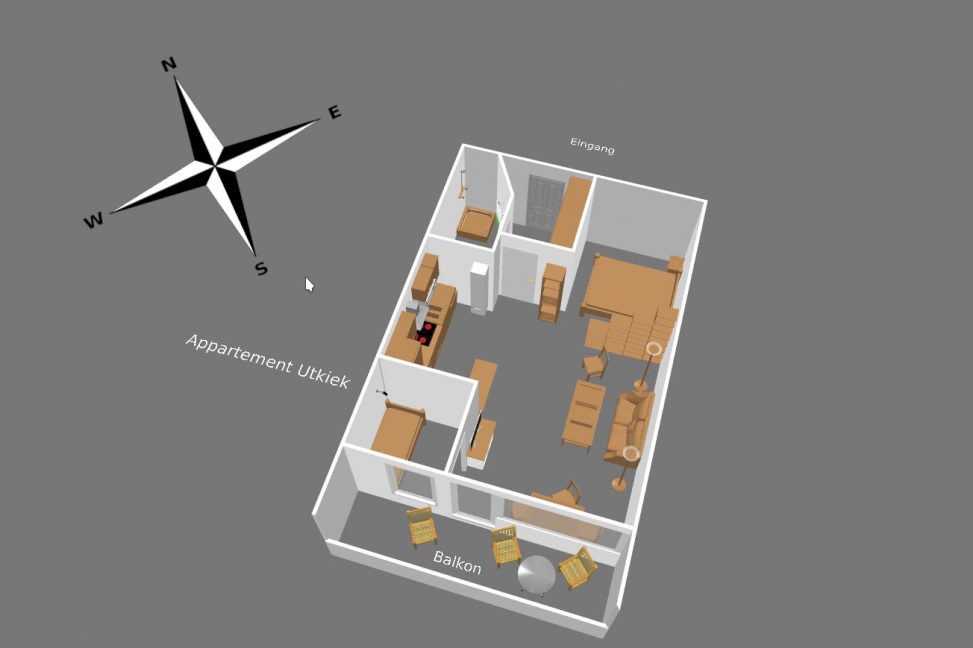 3D-Modell Apartment Utkiek Appartementvermittlung Süderdün Sankt Peter-Ording