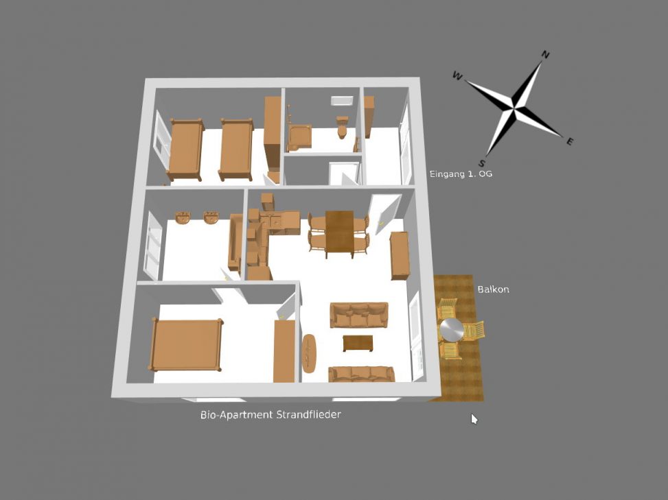 3D-Modell Bio-Apartment Strandflieder Appartementvermittlung Süderdün GmbH in St.Peter-Ording